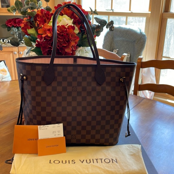 **SOLD**Louis Vuitton Neverfull MM Damier Ebene Ballerine Pink Tote Handbag EUC - Picture 1 of 15